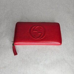 Gucci Red GG Logo Zippy Long Accordion Wallet 